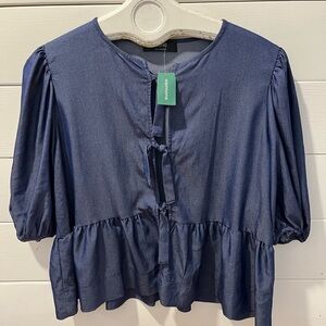 📍💙Icône by Simons Denim-Look Peplum Blouse – Size M – NWT